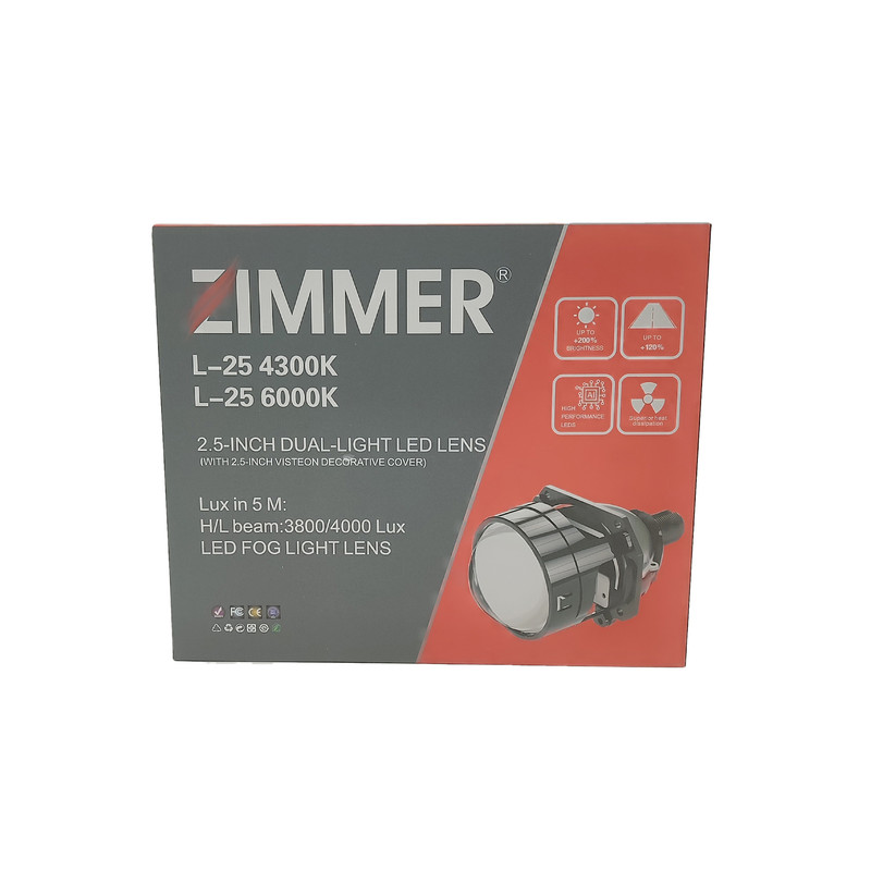 لنز چراغ خودرو دو حالته زیمر مدل L25-4300K BI-LED پایه دوکنتاکت مجموعه دو عددی