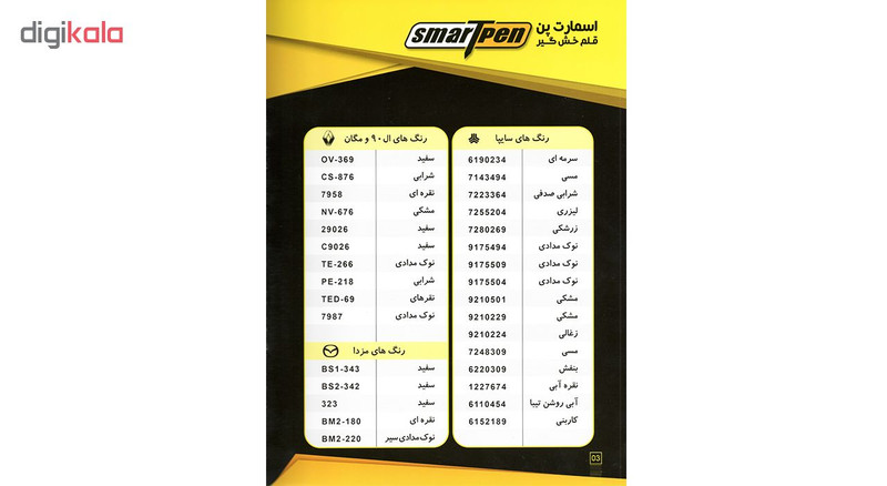 قلم خشگیر بدنه خودرو اسمارت پن رنگ اطلسی صدفی پراید سایپا کد 6170509 حجم 15 میلی لیتر